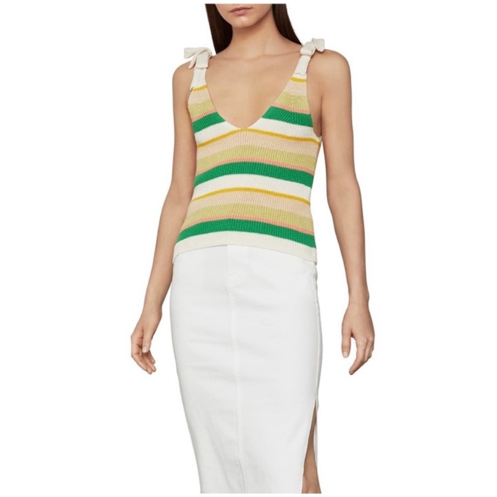 BCBGMaxAzria Green and Yellow Striped Knit Top